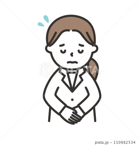 白衣を着た女性が困り顔で謝罪をするイラスト 白衣を着た女性が困り顔で謝罪をするイラスト 110982534