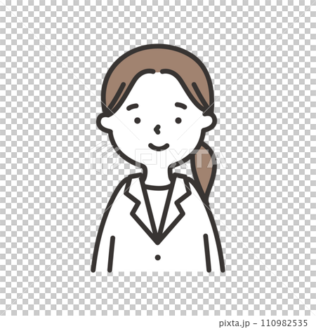 穿著白大褂微笑的女人的插圖 穿著白大褂微笑的女人的插圖 110982535
