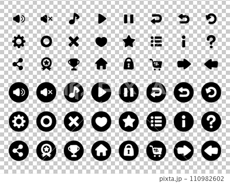 手描き風のかわいいゲーム用UIアイコンの素材セット 手描き風のかわいいゲーム用UIアイコンの素材セット 110982602