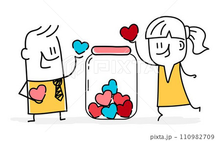 People and romantic jar with hearts. 110982709