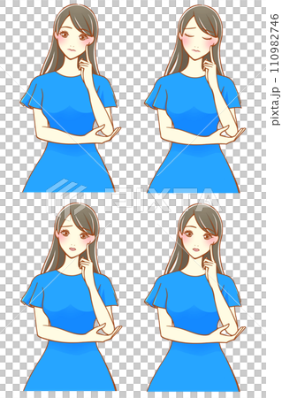 4 types of women thinking with their index fingers on their cheeks (black hair) 4 types of women thinking with their index fingers on their cheeks (black hair) 110982746