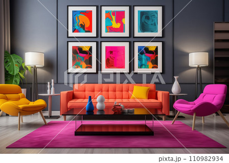 Modern interior in style pop art Modern interior in style pop art 110982934