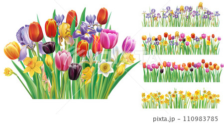 Set of bouquet and banners with spring flowers Set of bouquet and banners with spring flowers 110983785