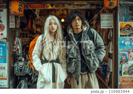 young asian couple on city street 110983944