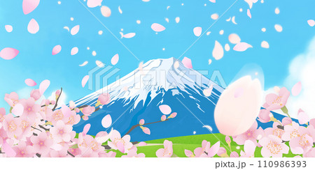 桜と冠雪した春の富士山 桜と冠雪した春の富士山 110986393