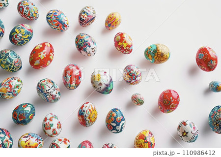 AI-generated content. Decorating Easter eggs by colouring them with paints. 110986412