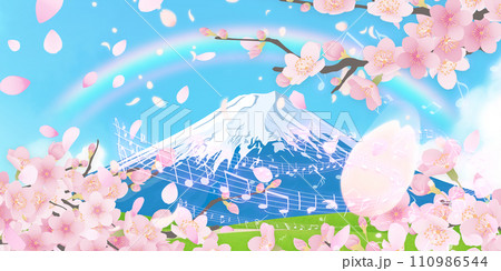 桜と冠雪した春の富士山 桜と冠雪した春の富士山 110986544