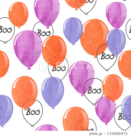 Seamless Halloween party pattern with watercolor balloons 110986972