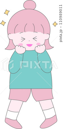お団子ヘアの女の子が喜んでいるイラスト お団子ヘアの女の子が喜んでいるイラスト 110989011