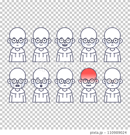 bald man who expresses various emotions 110989024
