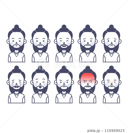 long-haired bearded man who expresses various emotions long-haired bearded man who expresses various emotions 110989025