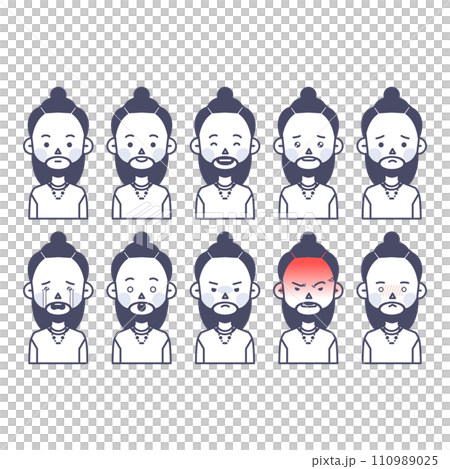 long-haired bearded man who expresses various emotions long-haired bearded man who expresses various emotions 110989025