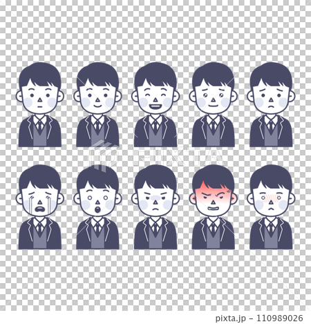 male student expressing various emotions 110989026