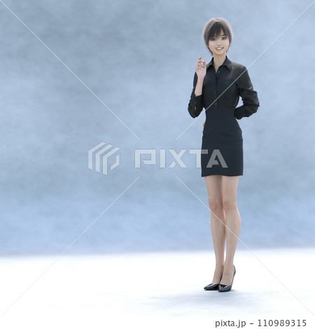 黒い衣装の美脚女性　perming3DCG イラスト素材 110989315