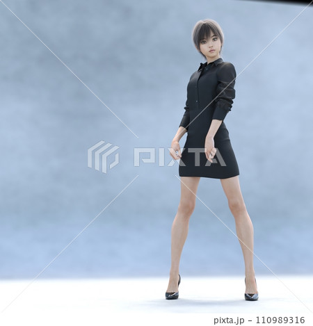 黒い衣装の美脚女性　perming3DCG イラスト素材 110989316