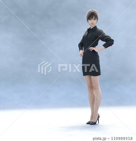 黒い衣装の美脚女性　perming3DCG イラスト素材 110989318