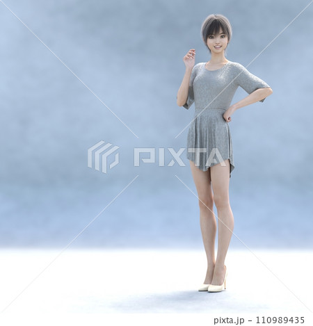 グレーのドレスを着た美脚女性 perming3DCG イラスト素材 グレーのドレスを着た美脚女性 perming3DCG イラスト素材 110989435