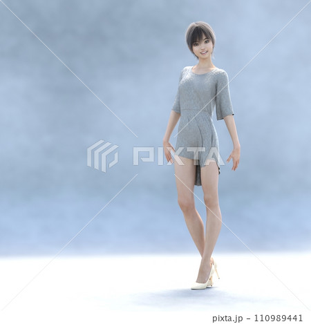 グレーのドレスを着た美脚女性 perming3DCG イラスト素材 グレーのドレスを着た美脚女性 perming3DCG イラスト素材 110989441