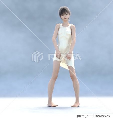 アイボリーのシルクドレスを着た美脚女性 perming3DCG イラスト素材 アイボリーのシルクドレスを着た美脚女性 perming3DCG イラスト素材 110989525