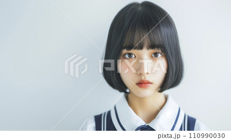 前髪ぱっつんボブの女子生徒のポートレート(AI生成画像) 前髪ぱっつんボブの女子生徒のポートレート(AI生成画像) 110990030