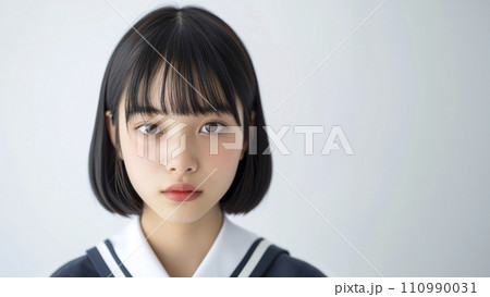 前髪ぱっつんボブの女子生徒のポートレート(AI生成画像) 前髪ぱっつんボブの女子生徒のポートレート(AI生成画像) 110990031