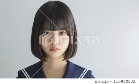 前髪ぱっつんボブの女子生徒のポートレート(AI生成画像) 前髪ぱっつんボブの女子生徒のポートレート(AI生成画像) 110990032