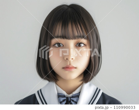 前髪ぱっつんボブの女子生徒のポートレート(AI生成画像) 前髪ぱっつんボブの女子生徒のポートレート(AI生成画像) 110990033