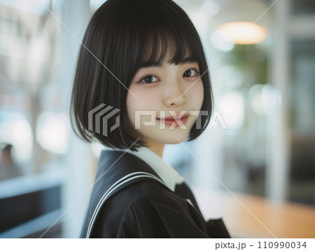 前髪ぱっつんボブの女子生徒のポートレート(AI生成画像) 前髪ぱっつんボブの女子生徒のポートレート(AI生成画像) 110990034
