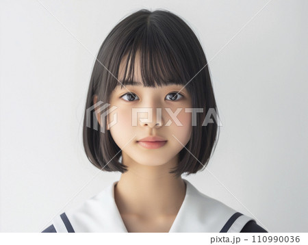 前髪ぱっつんボブの女子生徒のポートレート(AI生成画像) 前髪ぱっつんボブの女子生徒のポートレート(AI生成画像) 110990036