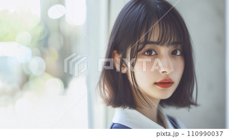 前髪ぱっつんボブの女子生徒のポートレート(AI生成画像) 前髪ぱっつんボブの女子生徒のポートレート(AI生成画像) 110990037