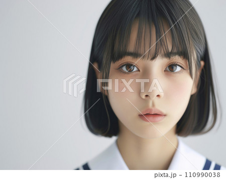 前髪ぱっつんボブの女子生徒のポートレート(AI生成画像) 前髪ぱっつんボブの女子生徒のポートレート(AI生成画像) 110990038