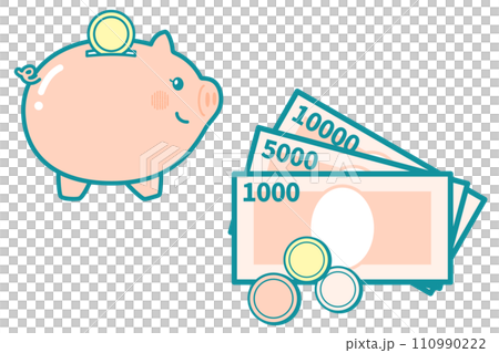 受儲蓄啟發的紙幣和硬幣插圖 110990222