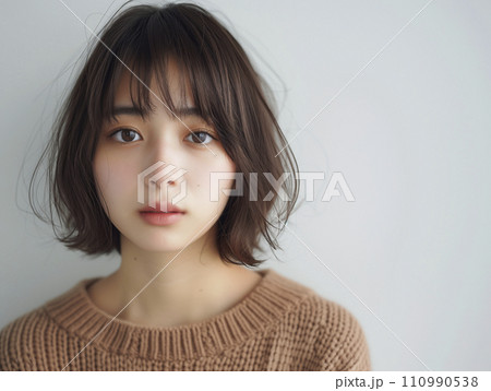 ゆるふわショートボブの女性のポートレート(AI生成画像) ゆるふわショートボブの女性のポートレート(AI生成画像) 110990538