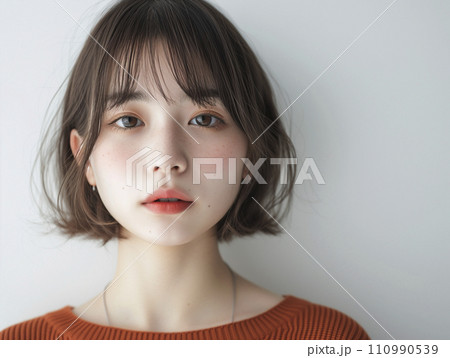 ゆるふわショートボブの女性のポートレート(AI生成画像) ゆるふわショートボブの女性のポートレート(AI生成画像) 110990539