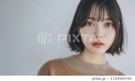 ゆるふわショートボブの女性のポートレート(AI生成画像) ゆるふわショートボブの女性のポートレート(AI生成画像) 110990540