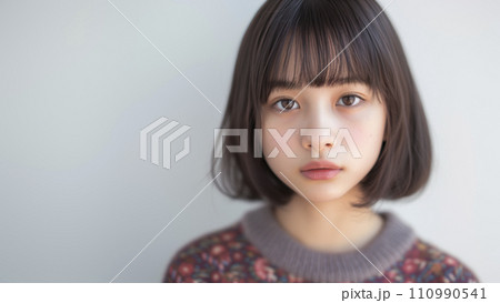 ゆるふわショートボブの少女のポートレート(AI生成画像) ゆるふわショートボブの少女のポートレート(AI生成画像) 110990541