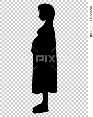 一名孕婦手裡拿著大肚子的剪影 一名孕婦手裡拿著大肚子的剪影 110990901