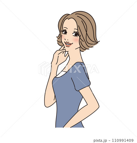 ショート巻き髪の大人っぽい女性上半身 ショート巻き髪の大人っぽい女性上半身 110991409
