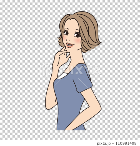 ショート巻き髪の大人っぽい女性上半身 ショート巻き髪の大人っぽい女性上半身 110991409