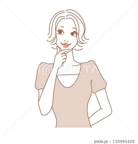 ショート巻き髪の大人っぽい女性上半身 110991420