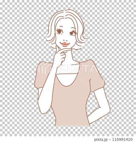 ショート巻き髪の大人っぽい女性上半身 110991420