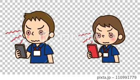 Men and women with bloodshot eyes from looking at their smartphones too much 110991779