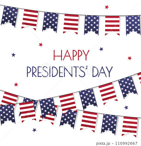 Happy Presidents Day square poster. American flags background for social media post. USA national February holiday. Vector illustration with text 110992667