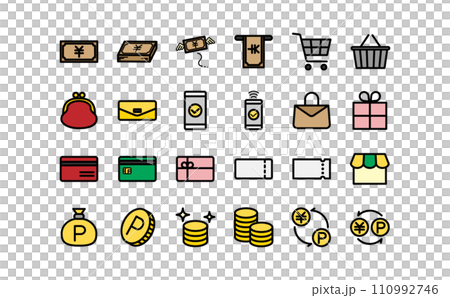 Colorful shopping line drawing icon set Colorful shopping line drawing icon set 110992746