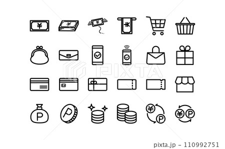 ショッピングの黒の線画アイコンセット ショッピングの黒の線画アイコンセット 110992751
