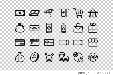 ショッピングの黒の線画アイコンセット ショッピングの黒の線画アイコンセット 110992751