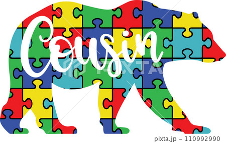 Autism Cousin Bear, Proud Autism, Autism Day, Vector Illustration File Autism Cousin Bear, Proud Autism, Autism Day, Vector Illustration File 110992990