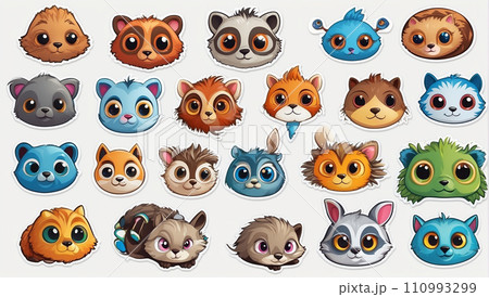 いろいろな動物の表情セット(Created with AI & Photoshop) いろいろな動物の表情セット(Created with AI & Photoshop) 110993299