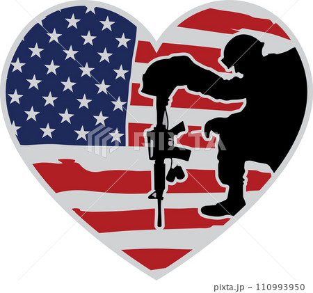 American Flag Heart with Soldier Veteran, Patriotic Military, Fourth of July, Memorial Day Vector Illustration File American Flag Heart with Soldier Veteran, Patriotic Military, Fourth of July, Memorial Day Vector Illustration File 110993950