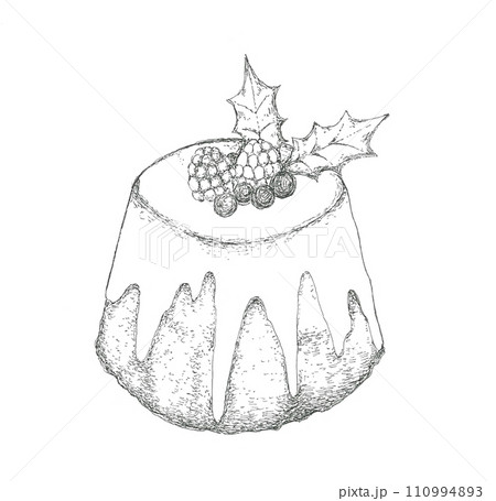 クリスマスプディングの手描きイラスト 110994893
